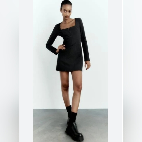 Zara~ Black Denim Mini Dress - Picture 2 of 7